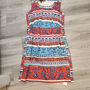 Escada Red and Blue Patterned Midi Dress